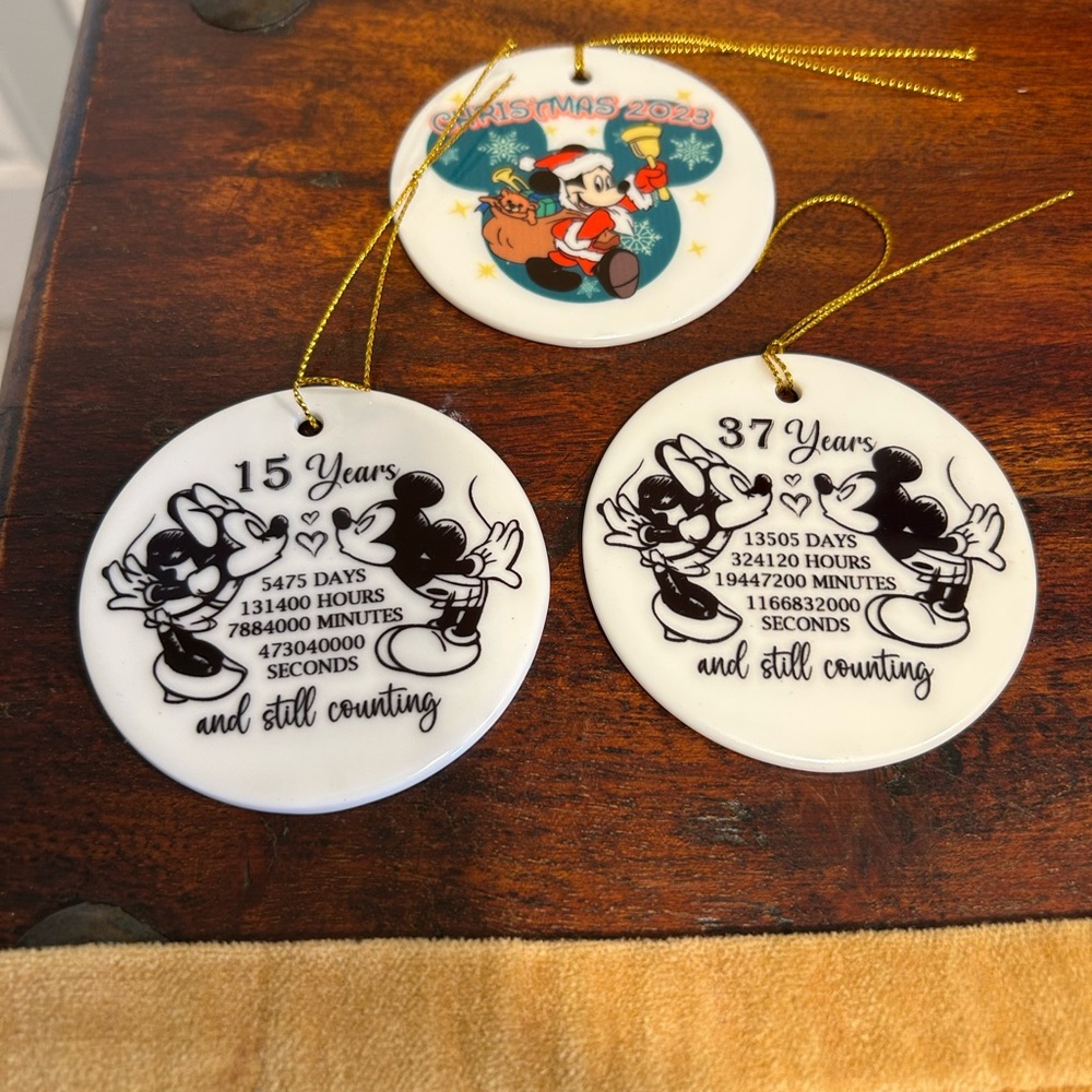 Disneyland Mickey and Minnie Holiday Ornament Set of 3 Black and White